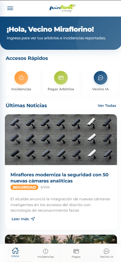 Pantalla de la App Miraflores en Línea